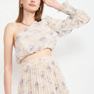 En Saison Kika Blue Floral One Shoulder Blouse Size L